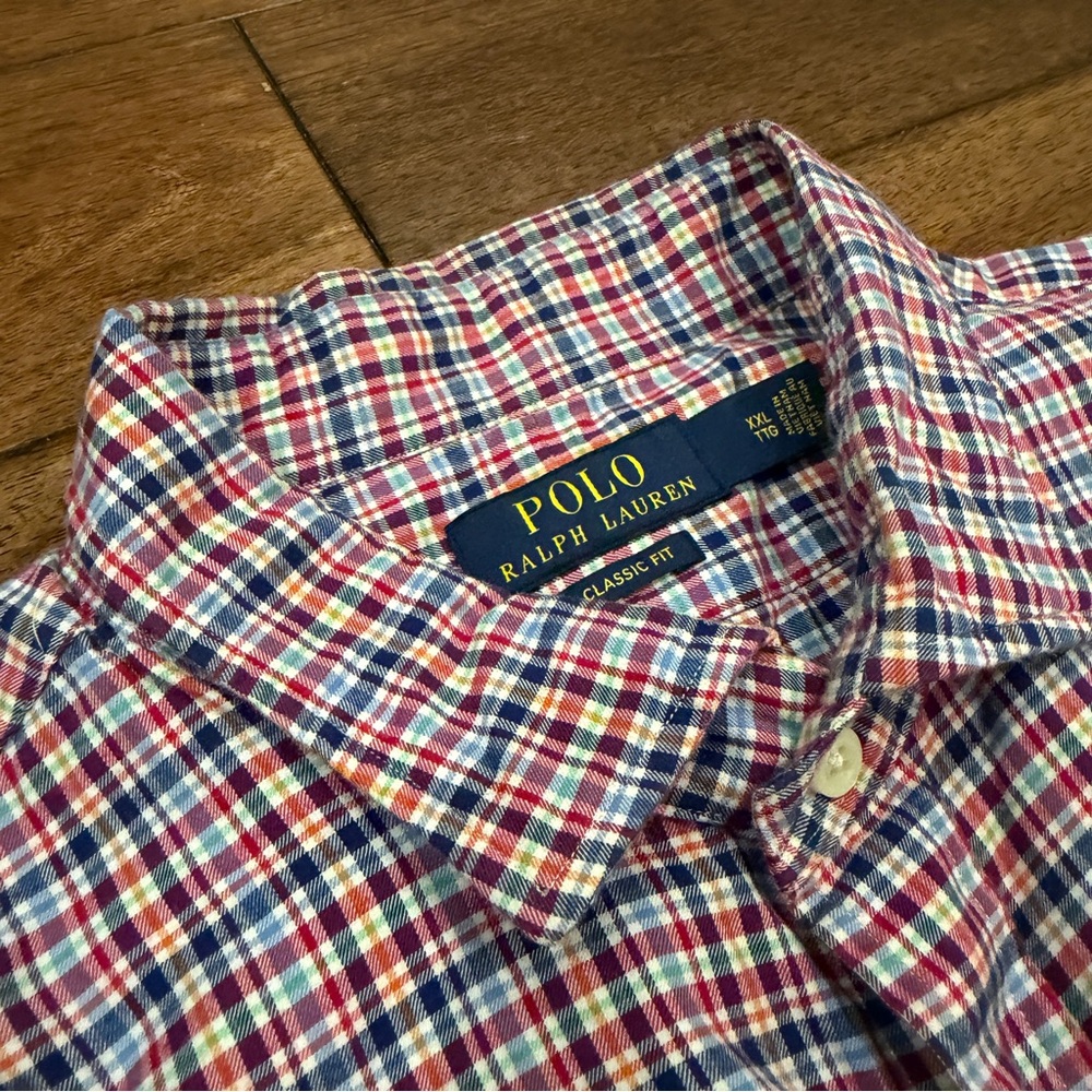 Polo Ralph Lauren Reddish Blue Plaid Classic Fit Long Sleeve Dress Shirt Sz XXL